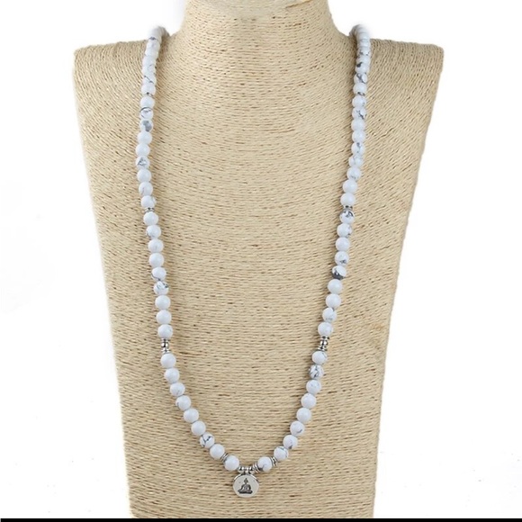 Howlite 108 Bead lotus charm wrap Bracelet Necklace - Picture 3 of 6